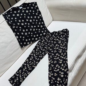 ZARA Girls Black Daisy Print Top and Pants Matching Set